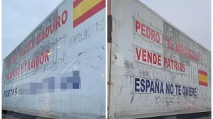 Camión en Madrid se convierte en plataforma de críticas contra Sánchez