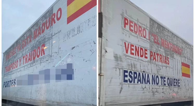 Camión en Madrid se convierte en plataforma de críticas contra Sánchez